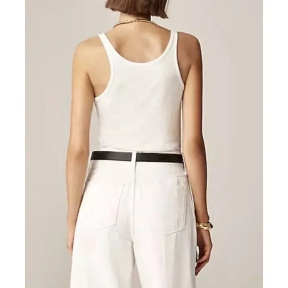 J. Crew Woman's Henley Tank Top Ivory Buttons Stretch Linen Size S NWT